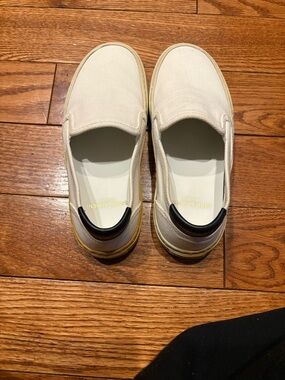 Saint Laurent Women’s Slip-On Canvas Sneakers in Off-White